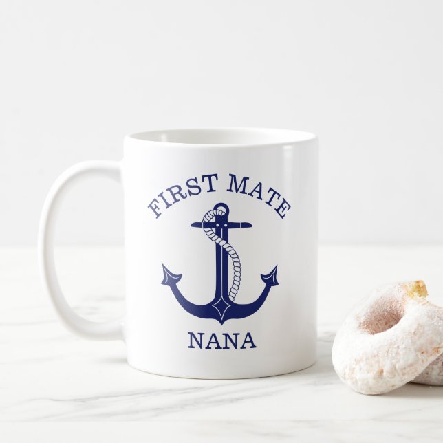 Taza De Café Nautical Anchor First Mate Nana Abuela (Con donut)