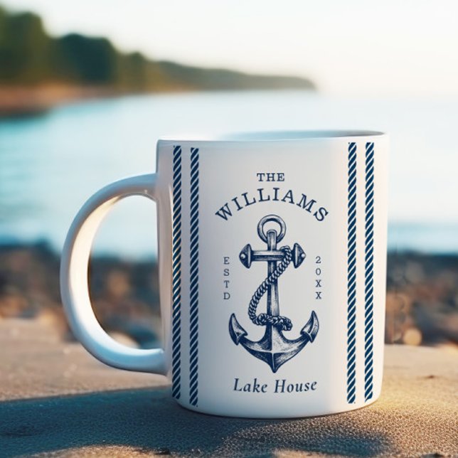 Taza De Café Nautical Anchor Lake House Navy Blue (Subido por el creador)
