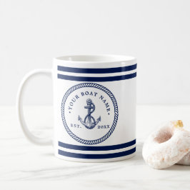 Taza De Café Nautical Anchor & Rope Nombra a la Armada Azul y B