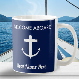 Taza De Café Nautical Anchor Vela Naval Blue Welcome Aboard