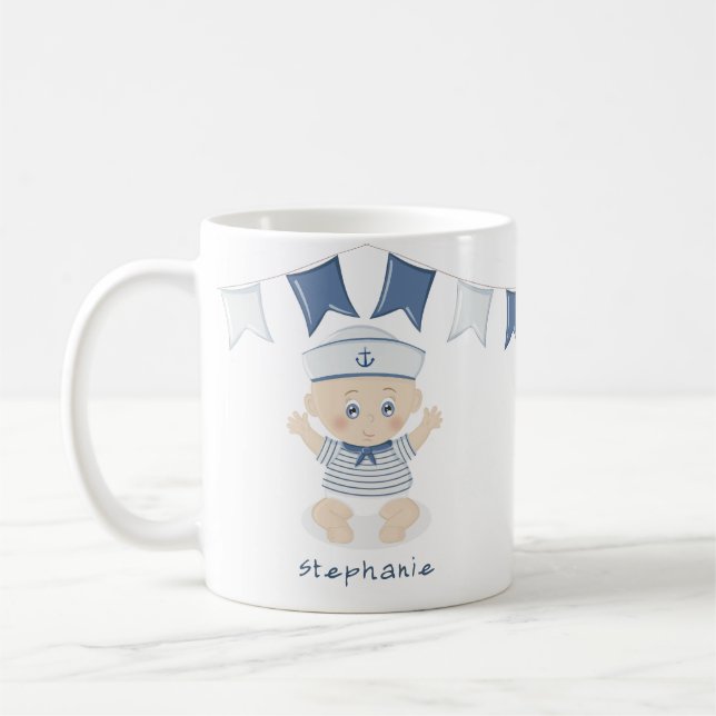 Taza De Café Nautical Baby Boy Baby Shower (Izquierda)