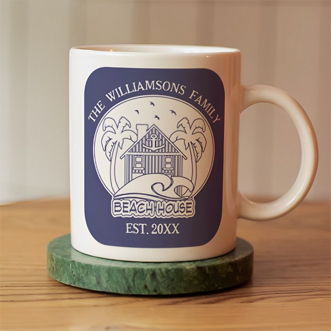 Taza De Café Nautical Beach House nombre familia azul y blanco (Subido por el creador)