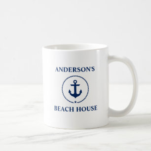 Taza De Café Nautical Family Name Beach House Blue Anchor