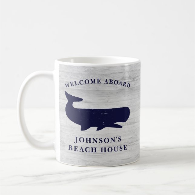 Taza De Café Nautical Family Name Beach House Whale Naval Azul (Izquierda)