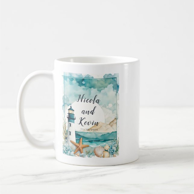 Taza De Café Nautical Lighthouse Wedding  (Izquierda)