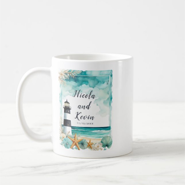 Taza De Café Nautical Lighthouse Wedding  (Izquierda)