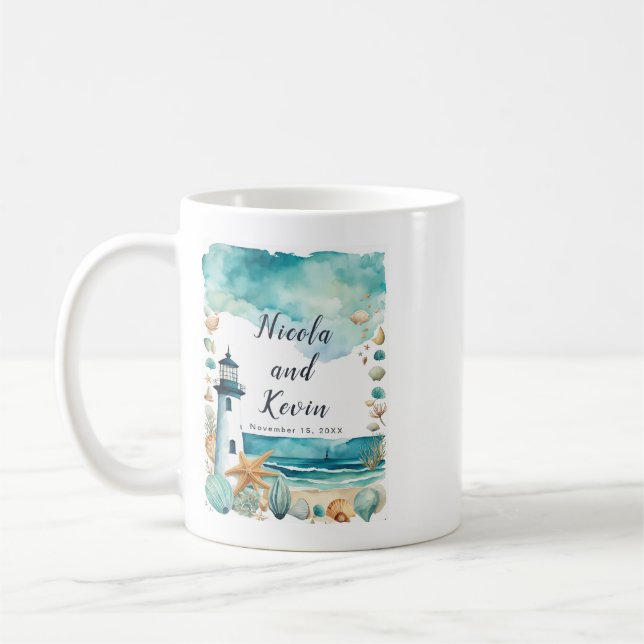 Taza De Café Nautical Lighthouse Wedding  (Izquierda)