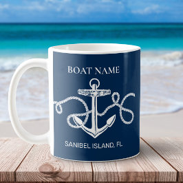 Taza De Café Nautical Naval Blue Anchor Personalizado Nombre de