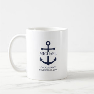 Taza De Café Nautical Navy Blue Anchor Personalizado Groomsmen