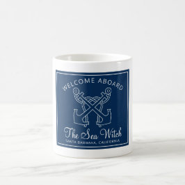 Taza De Café Nautical Navy Blue Welcome Aboard Bote Name