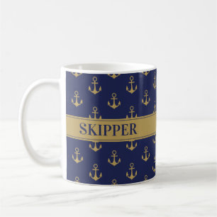 Taza De Café Nautical Ocean Boat Anchor Marine Blue Skipper