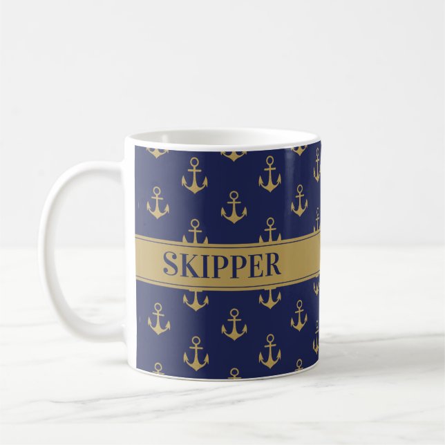 Taza De Café Nautical Ocean Boat Anchor Marine Blue Skipper (Izquierda)