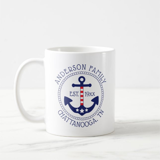 Taza De Café Nautical Patriotic Anchor Family Name (Izquierda)