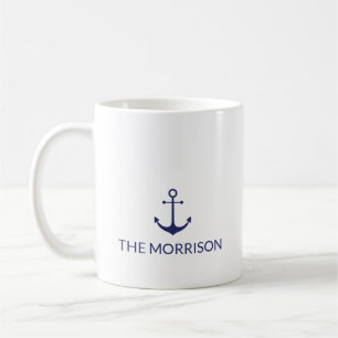 Taza De Café Nautical Personalizado Nombre del barco anclaje az
