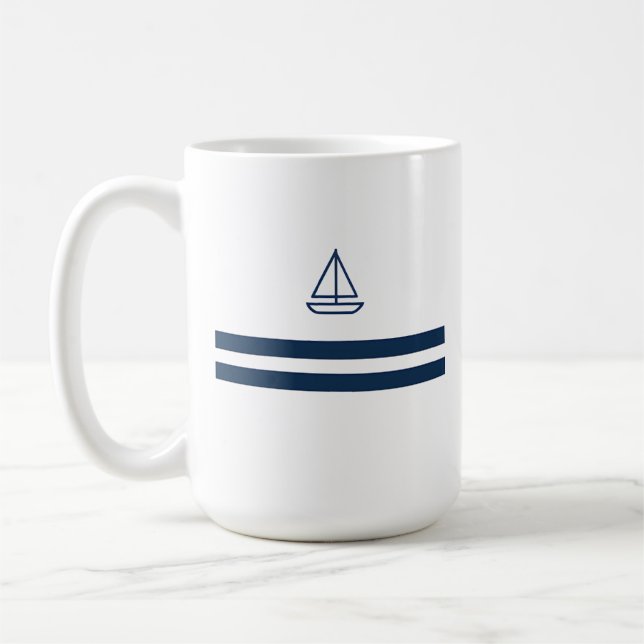 Taza De Café Nautical Stripe Sailboat (Izquierda)