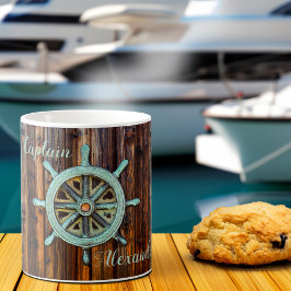 Taza De Café Nautical Theme Bronze Captains Wheel