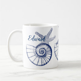 Taza De Café Nautilus Seashell & Starfish Marine Life Personali