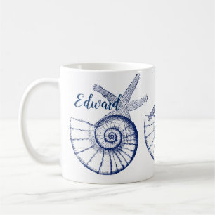 Taza De Café Nautilus Seashell & Starfish Marine Life Personali