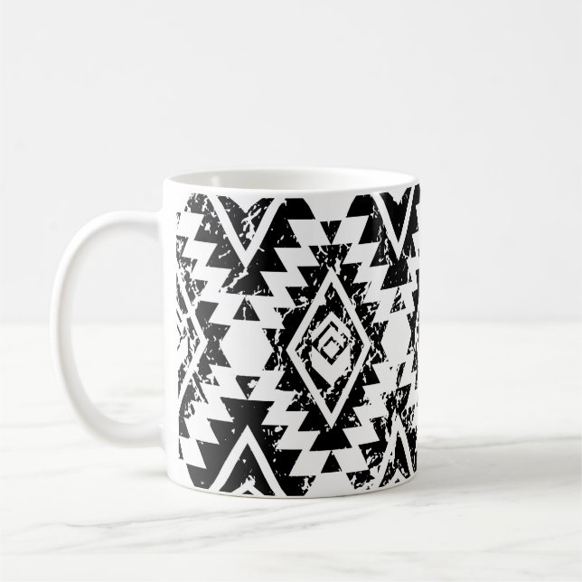Taza De Café Navajo tribal: geométrico blanco negro. (Izquierda)