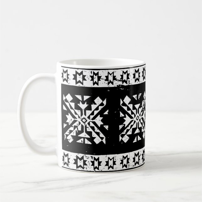 Taza De Café Navajo tribal, patrón verde blanco negro. (Izquierda)