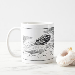 Taza De Café Nave Espacial de Ciencia Ficción Vintage en Nubes 