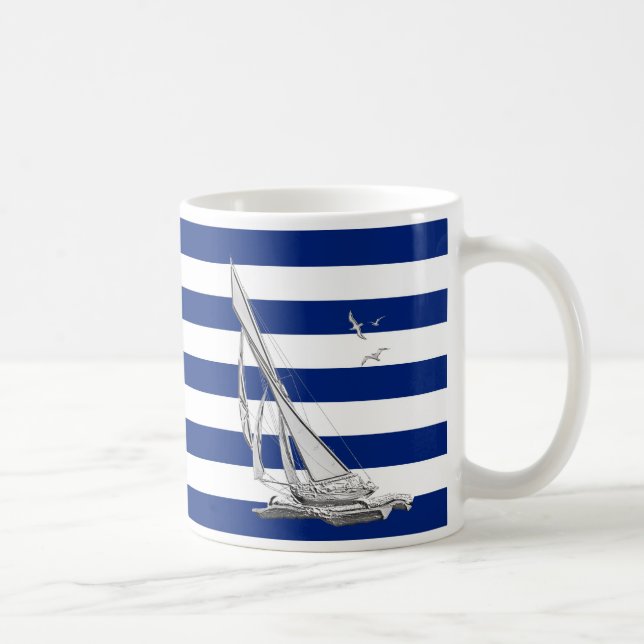 Taza De Café Navegación de plata en rayas náuticas (Derecha)