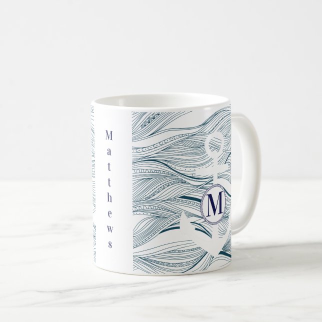 Taza De Café Navía monográfica y ancla náutica blanca (Anverso derecho)