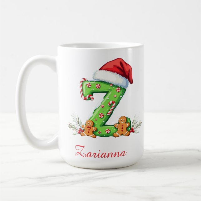 Taza De Café Navidad alegre inicial Z chic personalizada elegan (Izquierda)