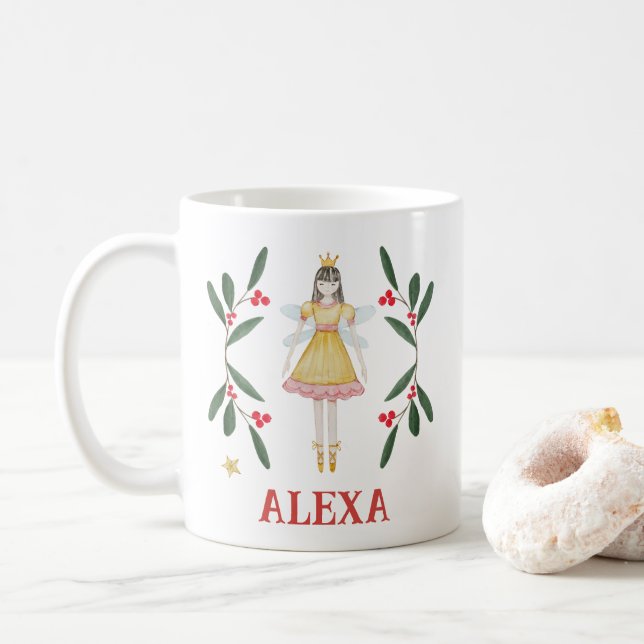 Taza De Café Navidad Bailarina Botánica Personalizada (Con donut)