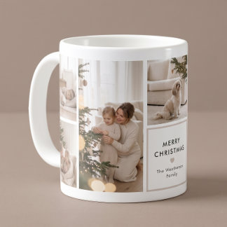 Taza De Café Navidad Colage de Fotos Familiares Personalizadas 