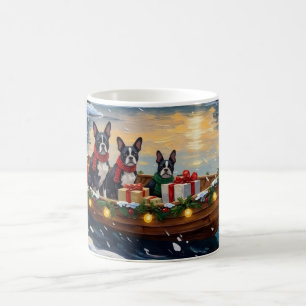 Taza De Café Navidad con Boston Terrier en Barco