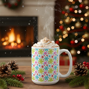 Taza De Café Navidad Copos de Nieve Coloridos Retro