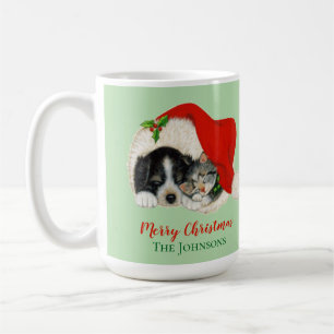 Taza De Café Navidad de cachorro y gatito lindos vintage