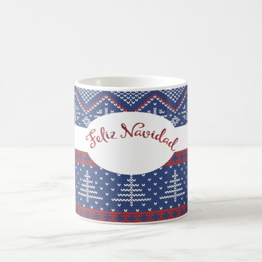 Taza De Café Navidad de Espanol que saluda punto del suéter