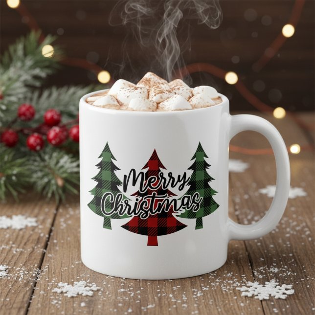 Taza De Café Navidad de los dulces rojos y verdes en el búfalo (Buffalo Plaid Red and Green Merry Christmas Coffee Mug)