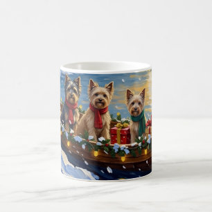 Taza De Café Navidad del barco del Terrier Tibetano