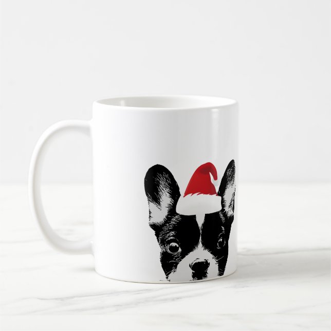 Taza De Café Navidad del bulldog francés de Santa (Izquierda)