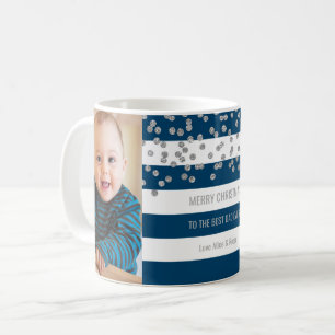 Taza De Café Navidad del papá de la foto de plata de las rayas