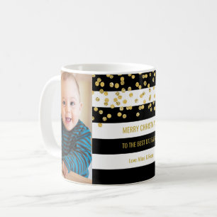 Taza De Café Navidad del papá de la foto del oro de las rayas