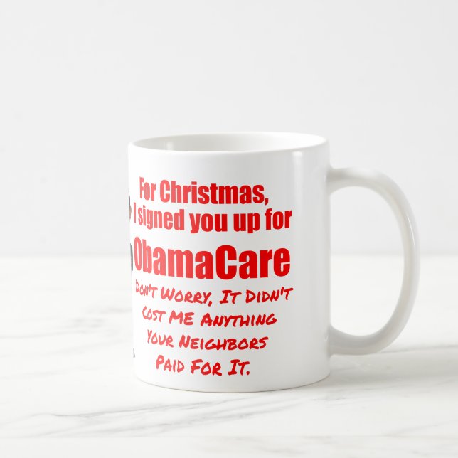 Taza De Café Navidad divertido de ObamaCare (Derecha)