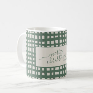 Taza De Café Navidad elegante a cuadros Sage Ivory