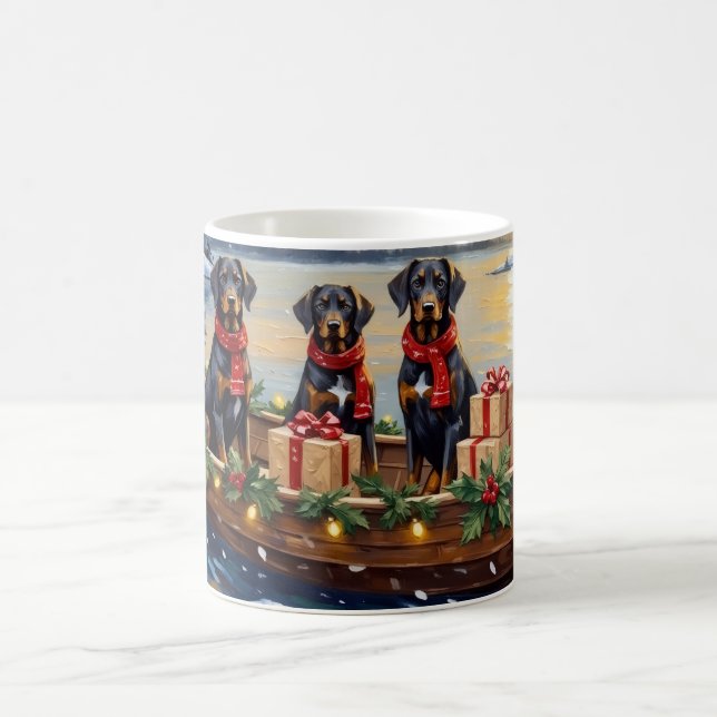 Taza De Café Navidad en Barco con Weimaraner (Centro)