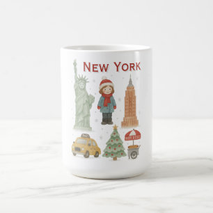 Taza De Café Navidad en Nueva York Acuarela – Bonito