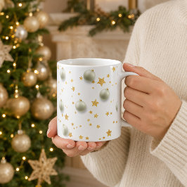 Taza De Café Navidad Estrellas Doradas y Adornos Elegantes