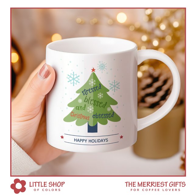 Taza De Café Navidad Estresada Bendita Obsesionada Personalizad (Subido por el creador)