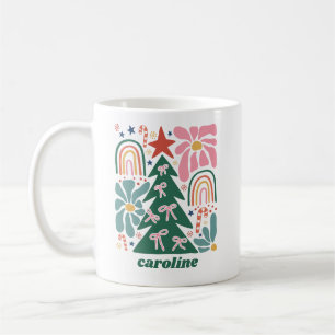 Taza De Café Navidad Floral Personalizada de Coquette Lindo