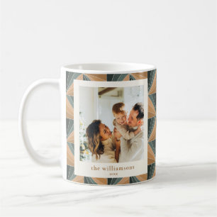 Taza De Café Navidad Foto Personalizada Geométrica Dorada Verde