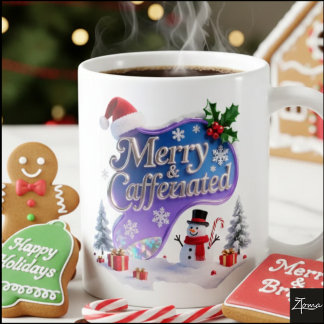 Taza De Café Navidad Iridescente 'Alegre y Cafeinada'