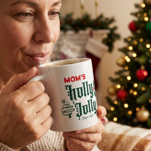 Taza De Café Navidad  La Mágica Rojo/Verde HOLLY JOLLY de Mamá