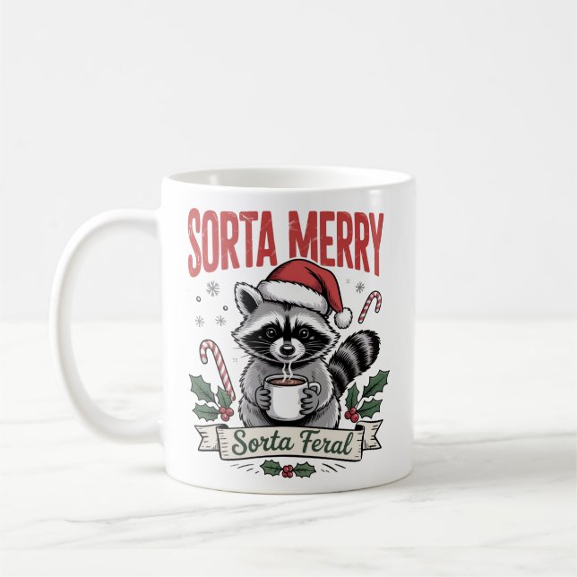 Taza De Café Navidad Mapache Medio Alegre Medio Feral (Izquierda)